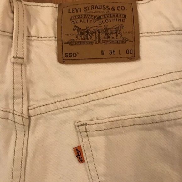 Vtg Levis 550 Men's 38 Orange Tab Denim White Jean Shorts Made In USA - Picture 4 of 5